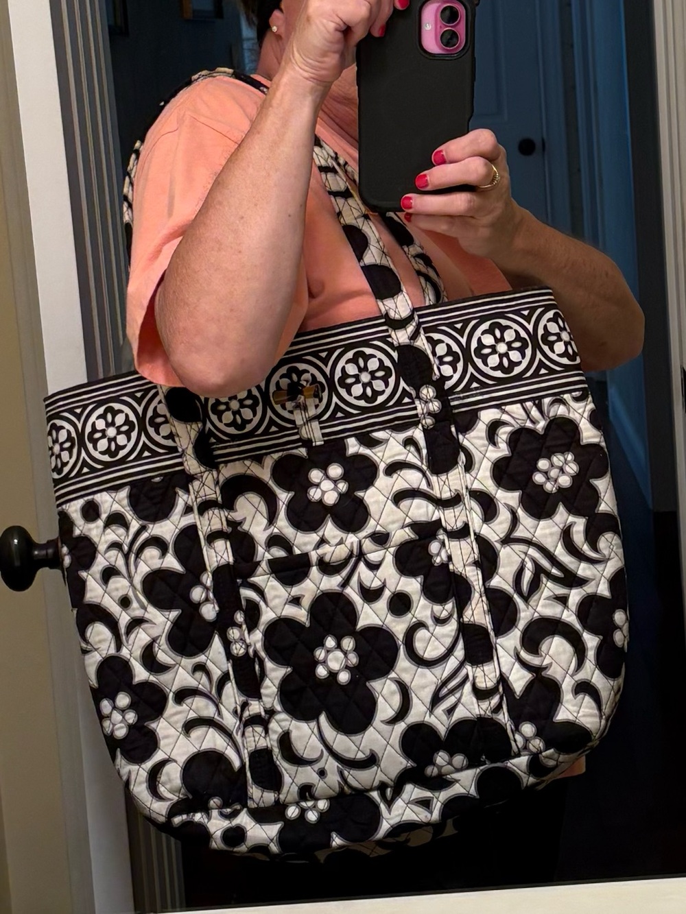 Vera Bradley Large Tote Bag With Toggle Closure, Night & Day Pattern - Picture 14 of 14